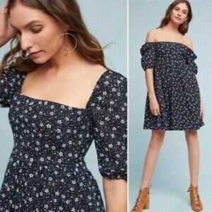 Maeve Iillian Eyelet Floral Dress Black White Puff Sleeve Cotton Size 8